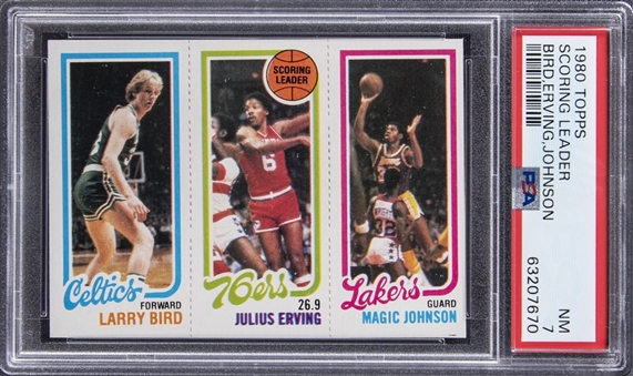 1980-81 Topps Larry Bird, Julius Erving & Magic Johnson Rookie Card - PSA NM 7